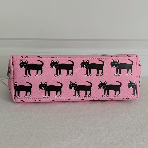 marc tetro Black Cat Print Large Cosmetic Case Pouch PVC Saffiano Pink NWT - Picture 8 of 14